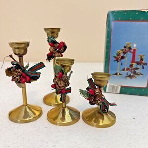 Vintage Solid Brass Holiday Candlestick Holders Set Of 4 Shopko 3.25” - 7.25”
